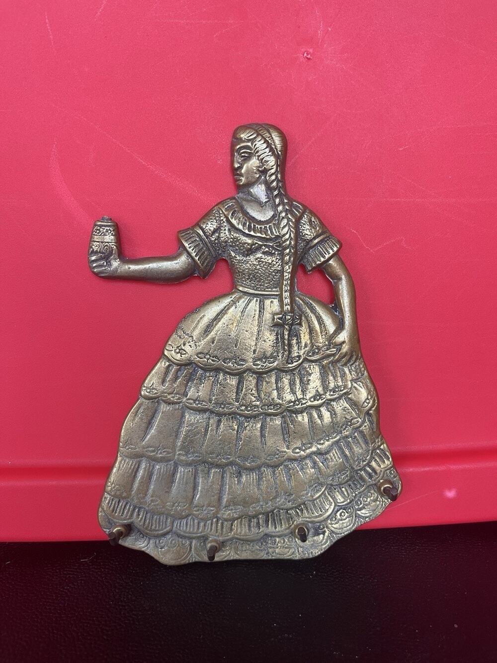 Vintage Detailed Brass Woman Peg/ Hook Key Holder Wall Mount Thing In Hand Broke